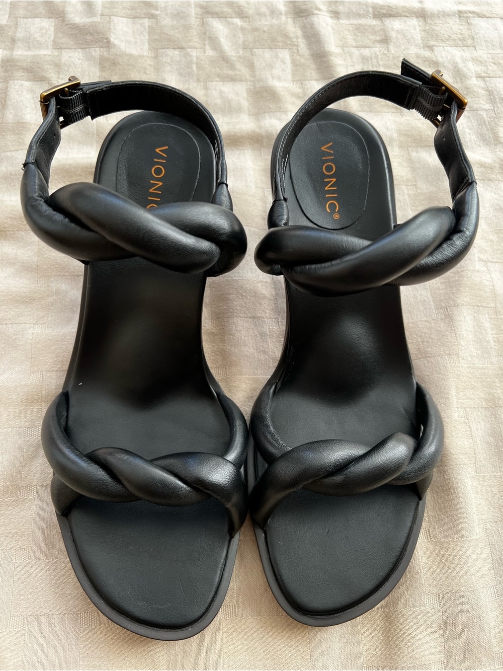 VIONIC Angelica Puffy Twist Sandals w/ Ankle-Strap, 3-Zone Orthotic Design- NWOT